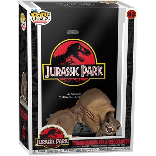 Jurassic Park Tyrannosaurus Rex 6-Inch POP! Figure and Velociraptor POP! Movie Poster with Case