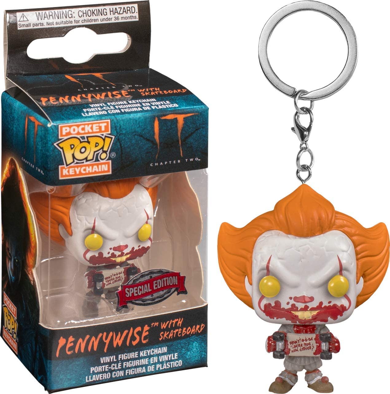 FU40654 Funko POP! Keychain: It - Pennywise with Skateboard Pocket Keychain Special Edition Exclusive